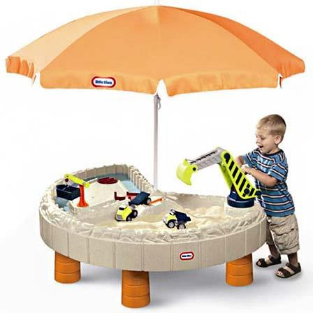 Piaskownica z parasolem Little Tikes 401N Plac budowy z pojazdami koparką i dźwigiem do kreatywnej zabawy