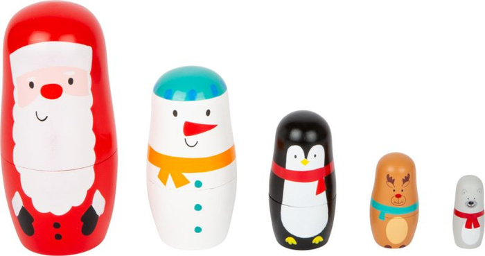 Drewniane matrioszki świąteczny zestaw Święty Mikołaj, bałwan i przyjaciele Small Foot 11771