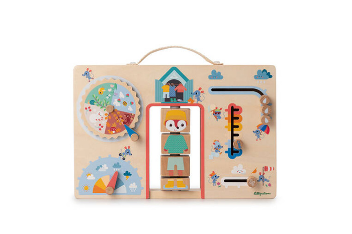 Drewniana tablica manipulacyjna walizka Ubranie na każdą pogodę Lisiczka Alice Lilliputiens 83556