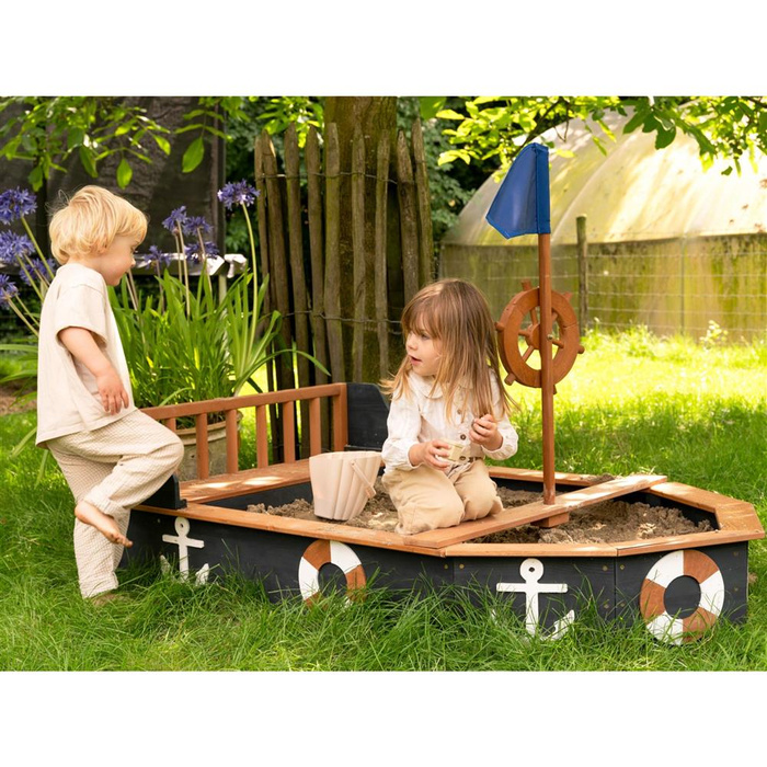 Drewniana Piaskownica Doris Boat AXI A031.045.00 Statek dla dzieci ze schowkiem pokrowcem i kołem sterowym