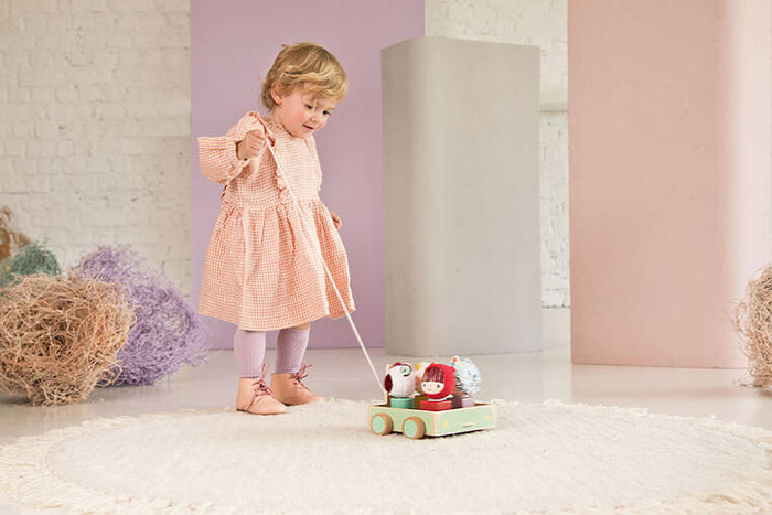 Drewniany wózek multifunkcyjny z sorterem do ciągnięcia Wilk Louis 83470 LILLIPUTIENS