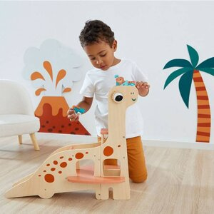 Drewniany garaż piętrowy z windą i 6 akcesoriami Dinozaury Janod J05835