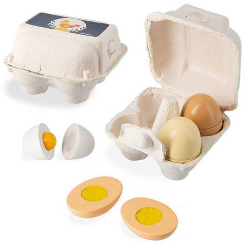 Wytłaczanka z 4 drewnianymi jajkami 3+ J06593-Janod, zabawki do kuchni
