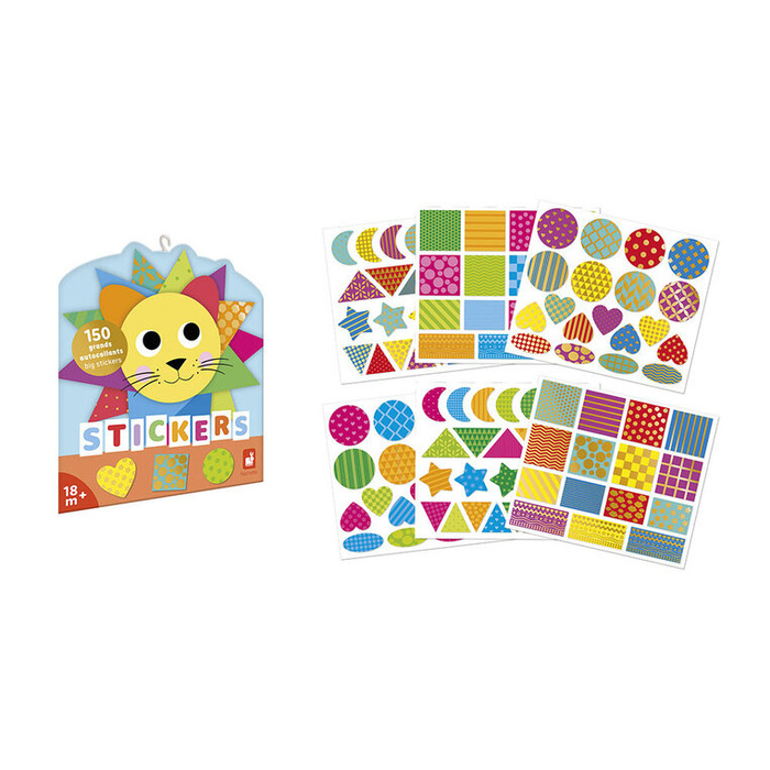 Duże naklejki wielorazowe na arkuszach 150 szt. Figury geometryczne Janod J09194