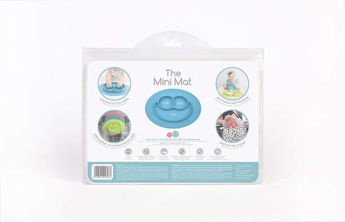 EZPZ Silikonowy talerzyk z podkładką mały 2w1 Mini Mat pastelowy niebieski EUMMA001- EZPZ, naczynia dla dzieci