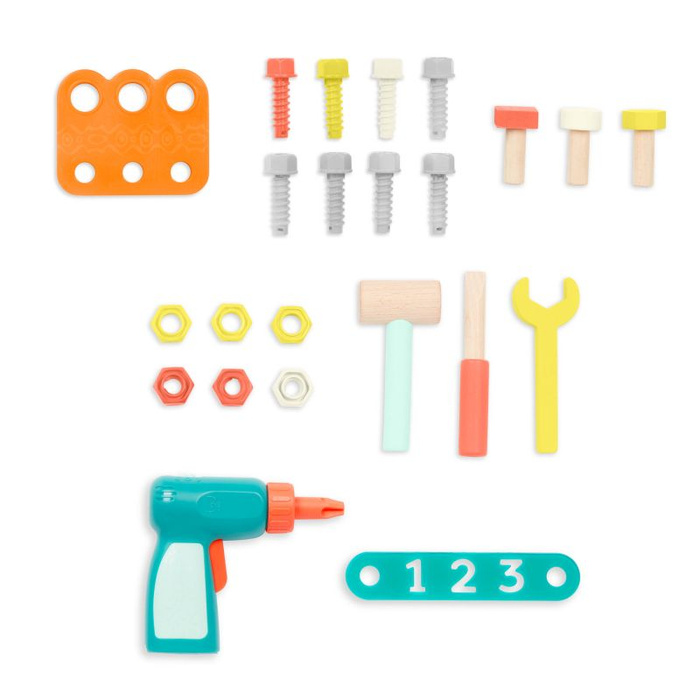 Drewniana skrzynka z narzędziami i działającą wiertarką B.toys BX2058Z zestaw majsterkowicza