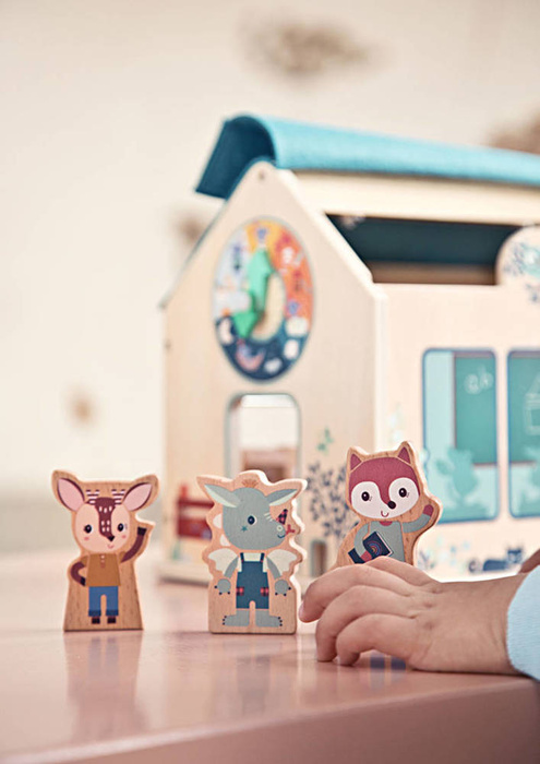 Drewniana wielofunkcyjna rozkładana Szkoła z 3 figurkami i akcesoriami 83422 Lilliputiens