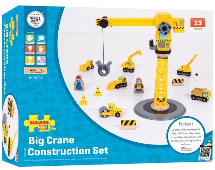 Duży dźwig ruchomy z pojazdami, BJT200-Bigjigs Toys, zabawki dla chłopca