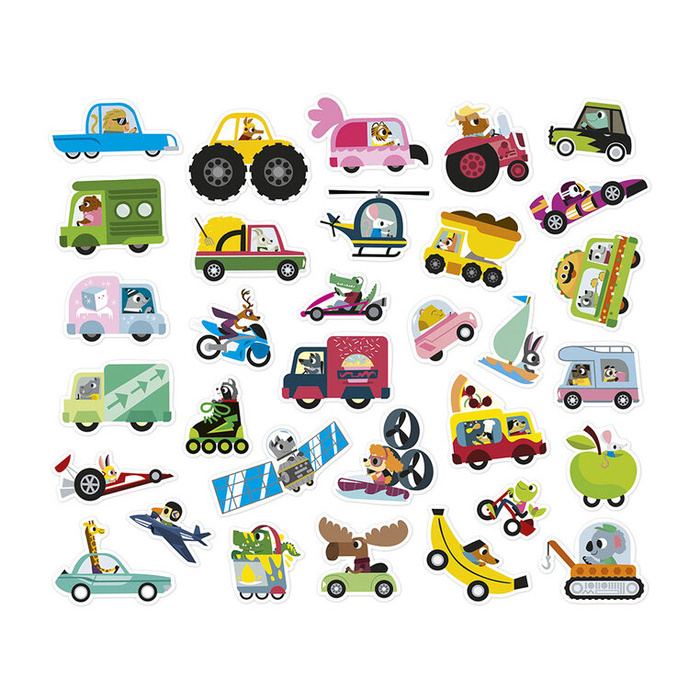 Naklejki wielorazowe na arkuszach 200 szt. Pojazdy Janod J09196