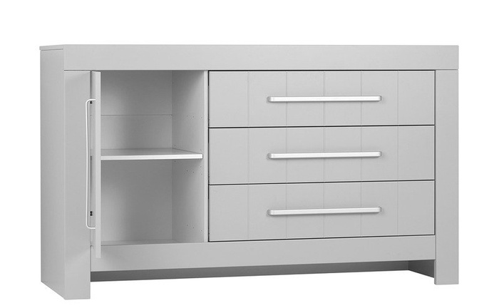 Szara Komoda 3 szufladowa + 1 drzwi Pinio Calmo