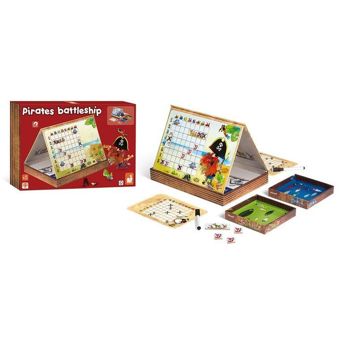 Gra w okręty „Piraci”, JND02835-Janod, gry dla dzieci, zabawki z tektury