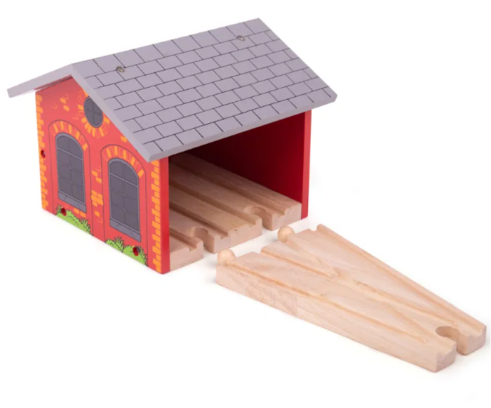 Dodatek do kolejki Czerwona parowozownia BJT160-Bigjigs Rail, kolejki drewniane