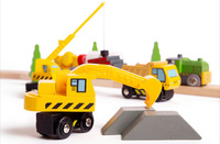 Zestaw drewnianych samochodów budowlanych do kolejki dla dzieci BJT065 Bigjigs Rail