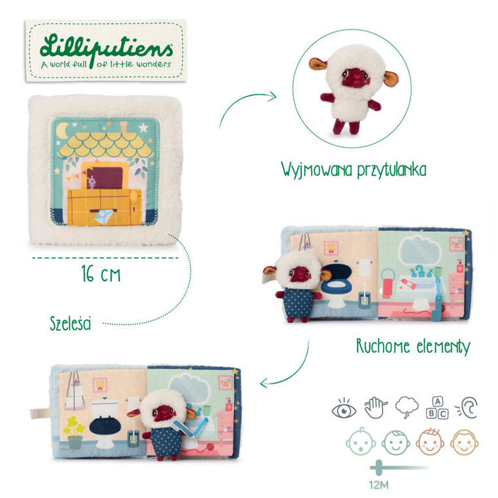 Książeczka aktywizująca z miniprzytulanką Dobranoc Owieczka Yvon Lilliputiens 83536