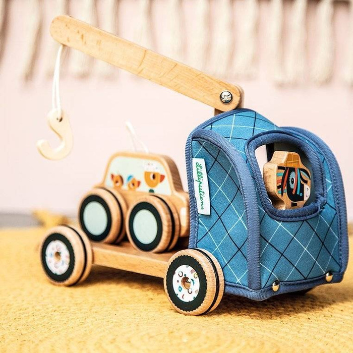 Drewniana pomoc drogowa z ruchomym hakiem i autkiem Osiołek Ignace 83232-Lilliputiens