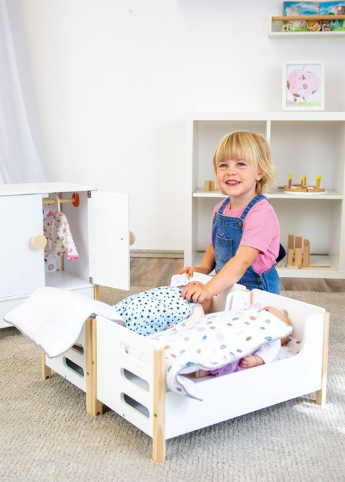 Drewniane łóżko piętrowe dla lalek 2w1 Little Button 11811-Small Foot, zabawki dla dziewczynek