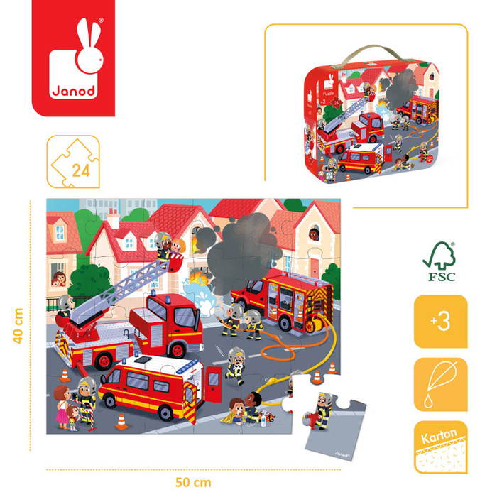 Puzzle w walizce Strażacy 24 elementy Janod J02530
