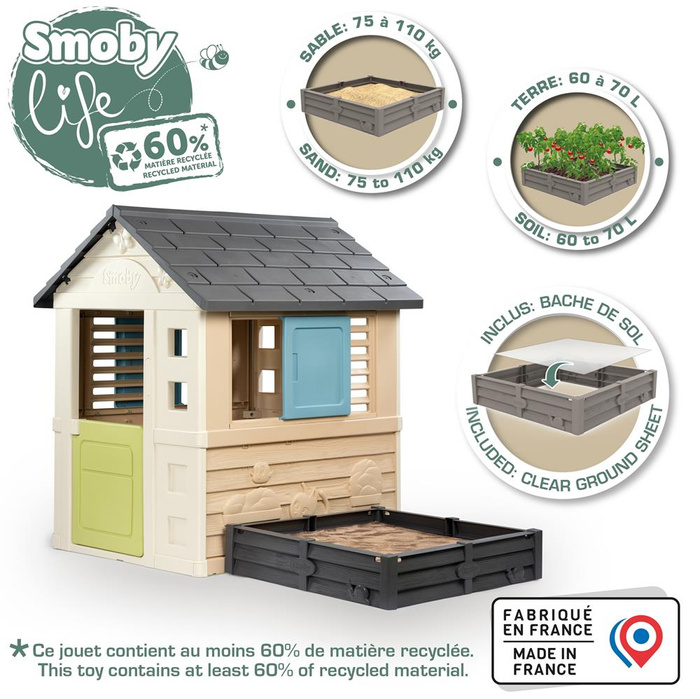 Domek ogrodowy z piaskownicą Smoby 810740 Life dla dzieci do kreatywnej zabawy na świeżym powietrzu