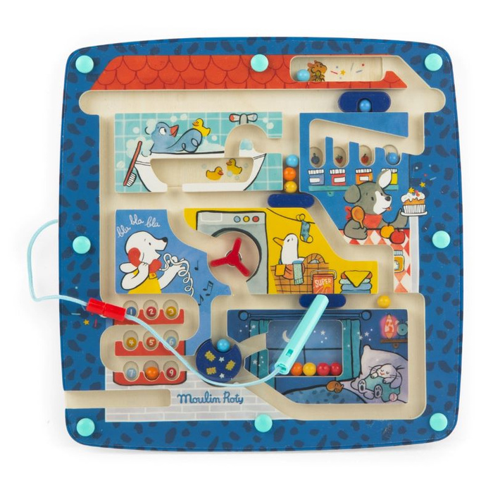 Labirynt magnetyczny dla dzieci Zwierzątka w domu PUCE&PILOU Moulin Roty 684084 gry zręcznościowe