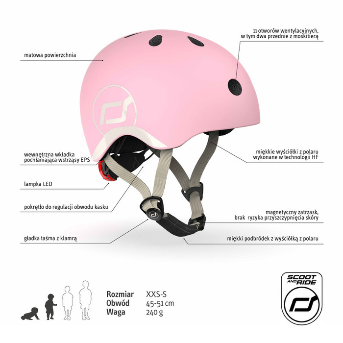Scoot and Ride Zestaw Kask i Ochraniacze Rose XXS-S dla dzieci 1-5 lat do bezpiecznej jazdy