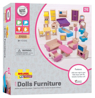 Drewniane mebelki dla lalek Uni set JT116-Bigjigs Toys, zabawki dla dziewczynki