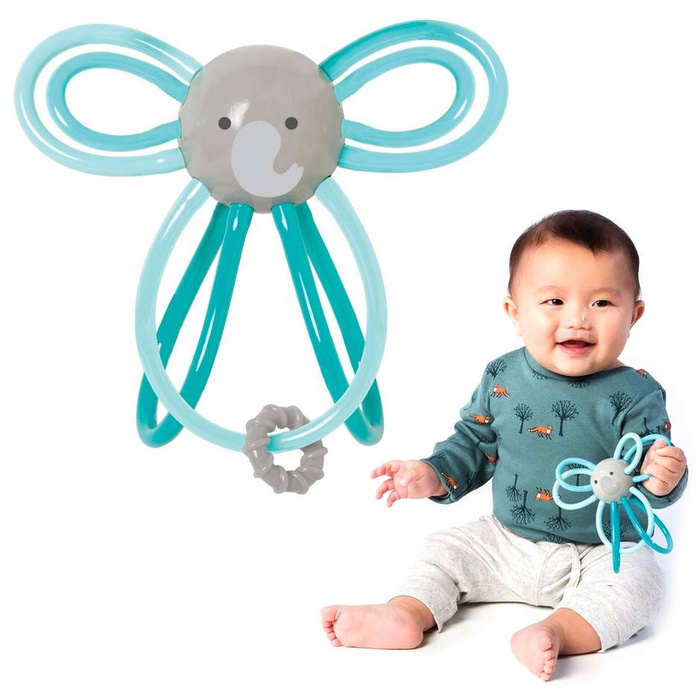 Błękitno-biały gryzak silikonowy Słonik 215870 - Manhattan Toy, zabawki dla niemowląt