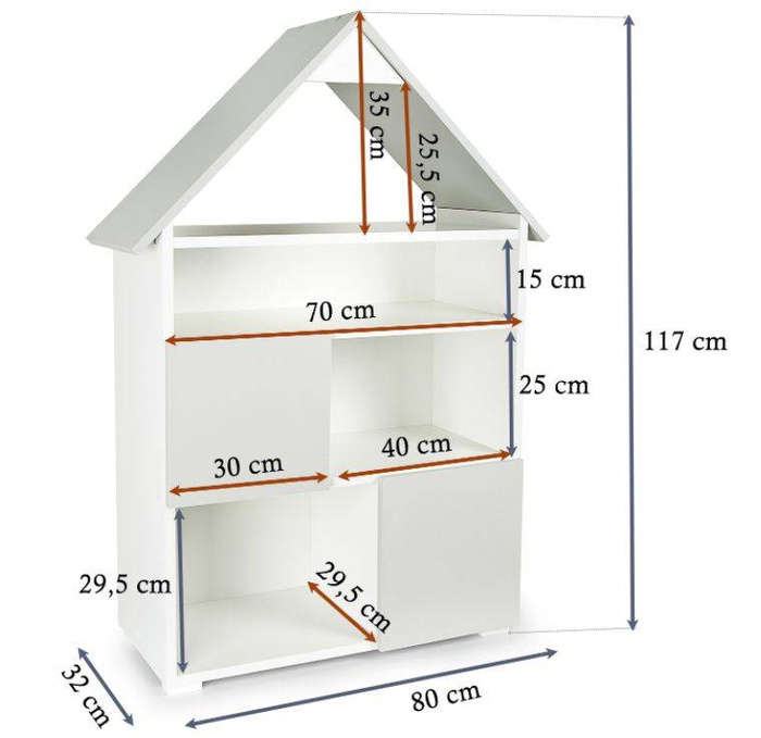 Drewniany regał w kształcie domku Mała Chatka, meble do pokoju dziecięcego