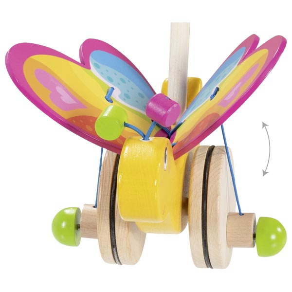 Pchacz drewniany dla dzieci Motyl Labelle Goki 54841 Zabawka na kiju wspierająca naukę chodzenia