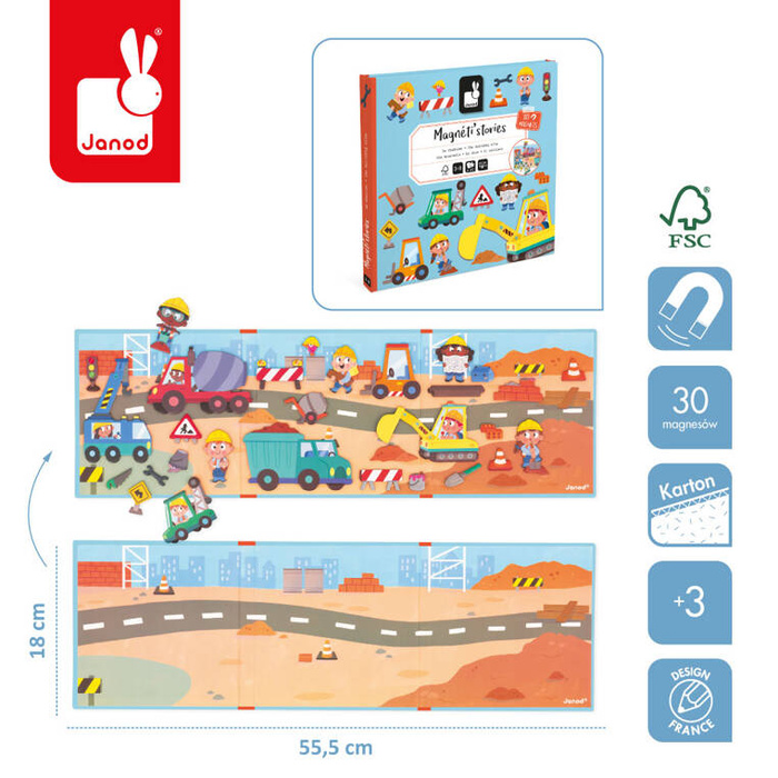 Magnetyczna rozkładana układanka Na placu budowy Magneti'stories J05454 Janod