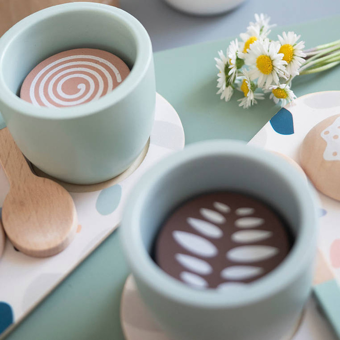 Drewniana kawiarka z akcesoriami Kawa po włosku Janod J06630 zestaw serwis kawowy