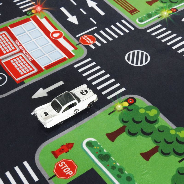Mata animacyjna Droga 72 x 120 cm i 3 samochodziki Sygnalizacja świetlna Buki 5702 maty edukacyjne