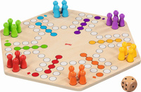 Chińczyk Ludo gra planszowa z kością i pionkami drewniana 45 x 45 cm Goki 56643