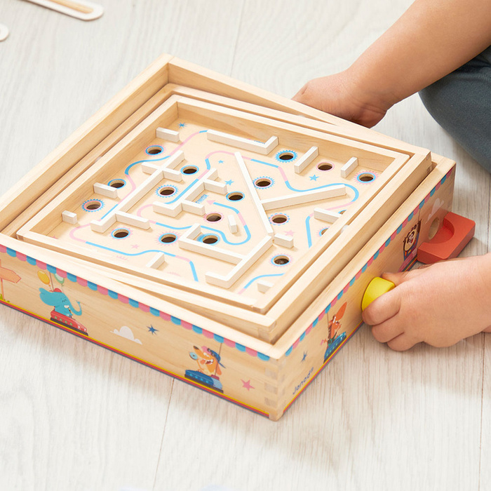Gra zręcznościowa Labirynt Ball Maze Applepop Janod J03371 drewniane zabawki dla dzieci