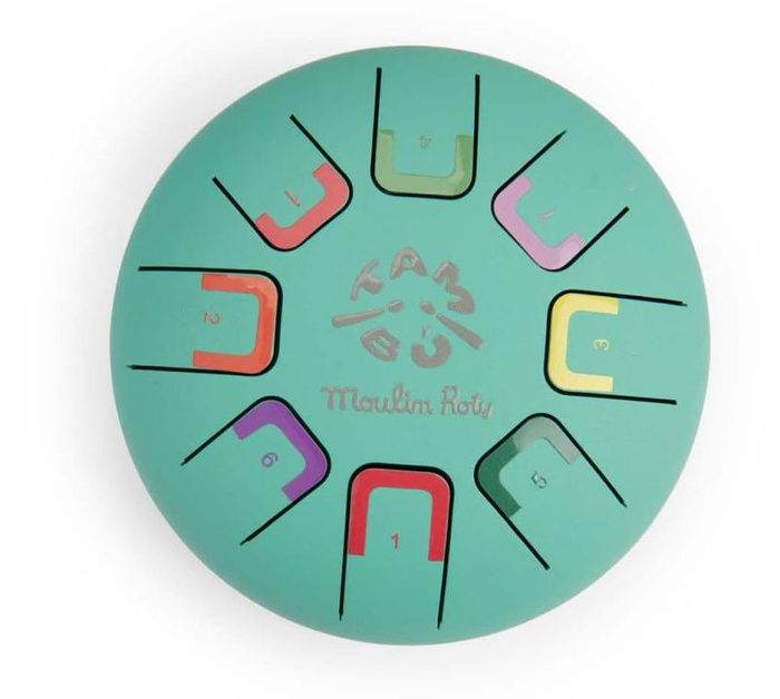 Bębenek językowy zielony Dans La Jungle Moulin Roty 668429 instrumenty dla dzieci