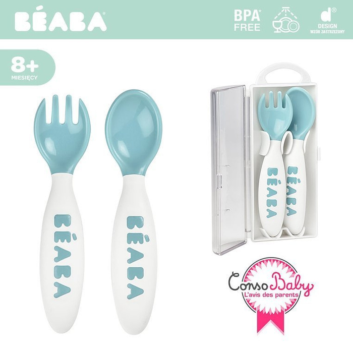 Beaba Sztućce plastikowe w etui blue 913398- Beaba, sztućce dla dzieci