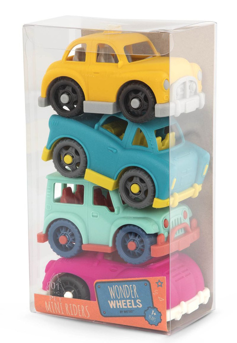 Komplet 4 małych autek jeep kabrio taxi retro Mini Riders Wonder Wheels Battat BT1045Z