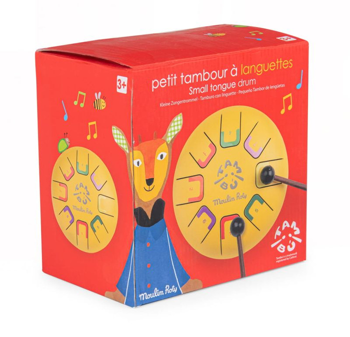 Bębenek językowy żółty Les Popipop Moulin Roty 661109 instrumenty dla dzieci