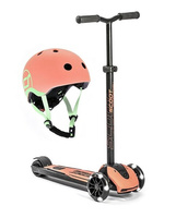 Zestaw SCOOTANDRIDE Kask + Highwaykick 5 LED Hulajnoga trójkołowa balansowa ze świecącymi kółkami 5+ Peach