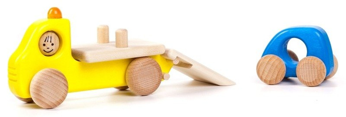 Drewniany samochód z lawetą, 41130-Bajo, samochody zabawki