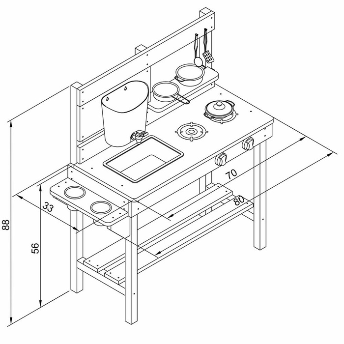 Duża interaktywna drewniana Kuchnia AXI A031.038.00 z akcesoriami do zabawy wodą i piaskiem