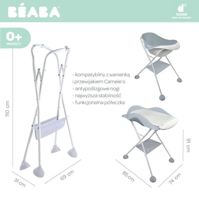 Wanienka ze stojakiem Camele’o Biel Sage Green Beaba