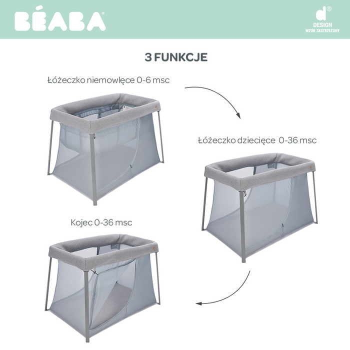 Łóżeczko turystyczne dwupoziomowe z funkcją kojca 3w1 Eazy sleep Heather grey Pebble Beaba 946004