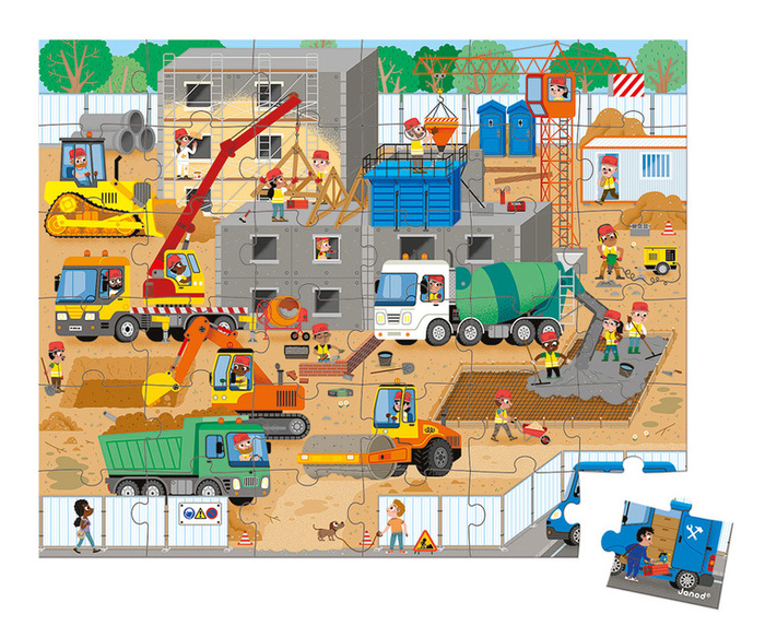Puzzle w walizce Plac budowy 36 elementów Janod J02533