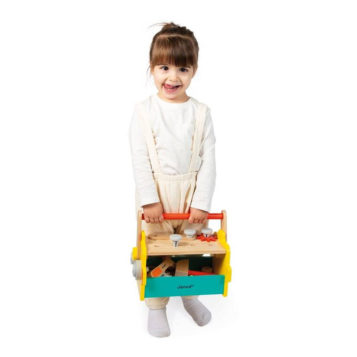 Skrzynka z narzędziami dla małego majsterkowicza Robot Brico Kids Janod J06455 drewniane zabawki dla dzieci