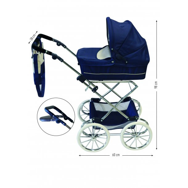 Duży wózek dla lalek Doll Pram Deluxe Granatowy z regulowaną rączką Astrup 84138