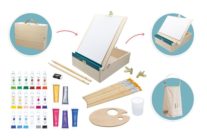 Drewniana walizka artysty z akcesoriami Buki 5440 Zestaw kreatywny dla dzieci