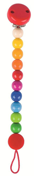 Kolorowy drewniany łańcuszek do smoczka z klipsem 65307 Goki Baby, prezent dla niemowlaka