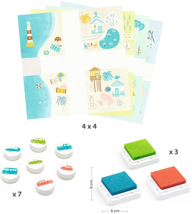 Zestaw artystyczny malowanie stempelkami Pojazdy Djeco DJ09952