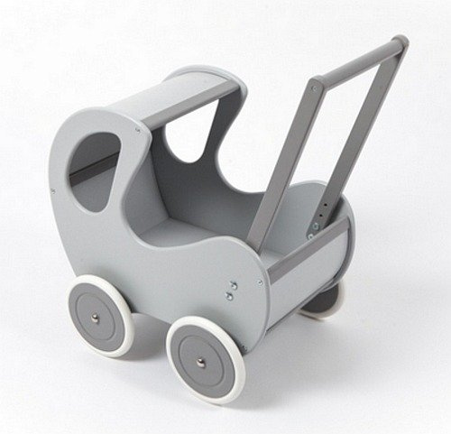 Drewniany wózek dla lalek. Szara budka-zabawki dla dziewczynek