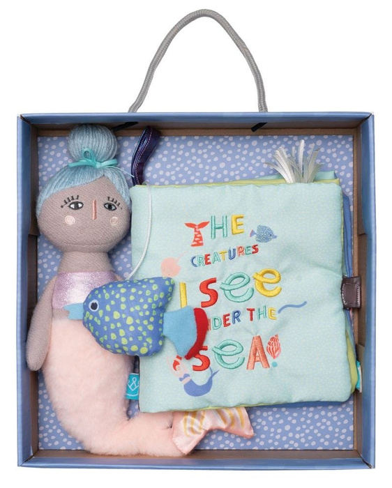 Zestaw dla niemowlaka Miękka książeczka z lalką Syrenka 158390-Manhattan Toy, zabawki dla niemowląt